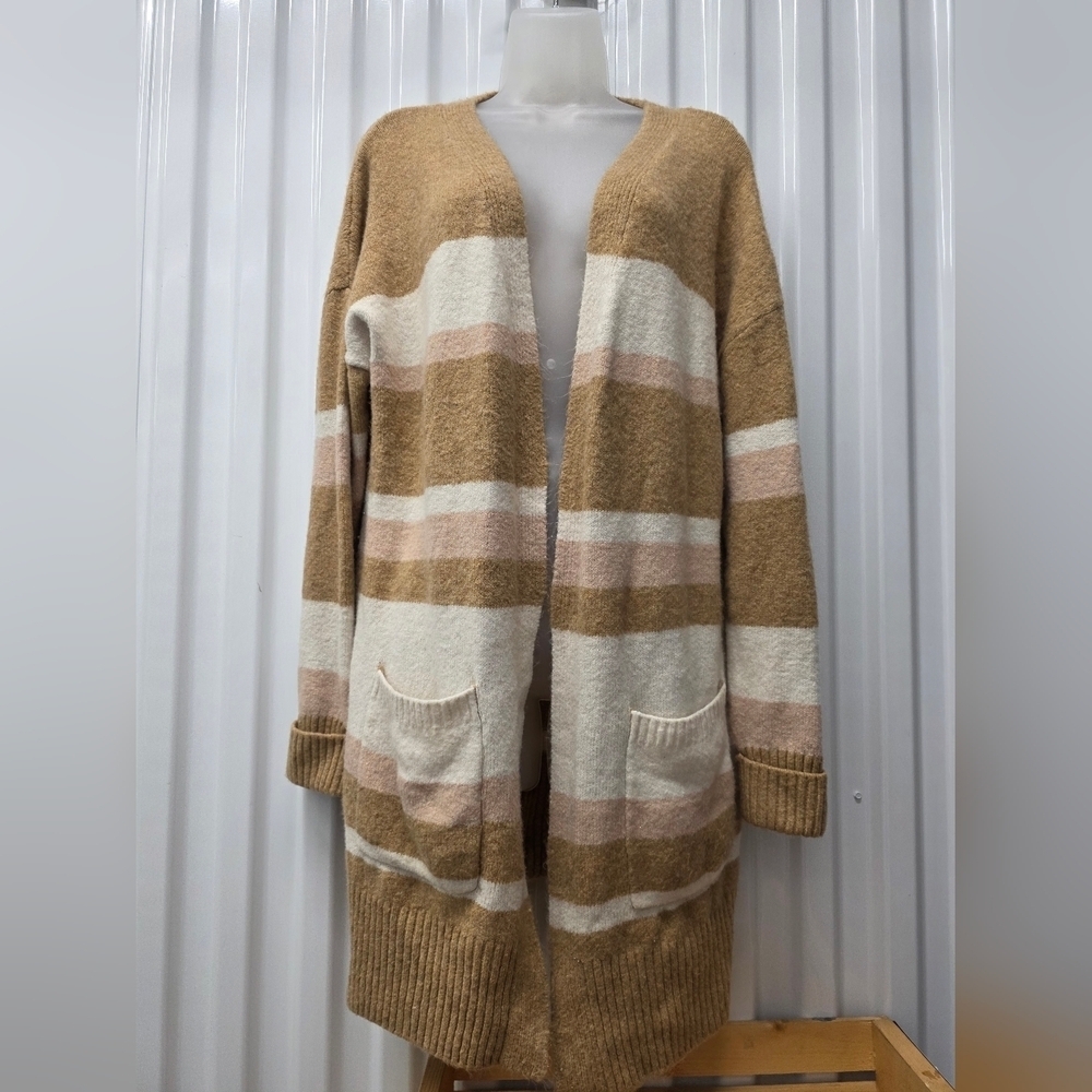 Pink Rose Tan and Cream Striped Cardigan